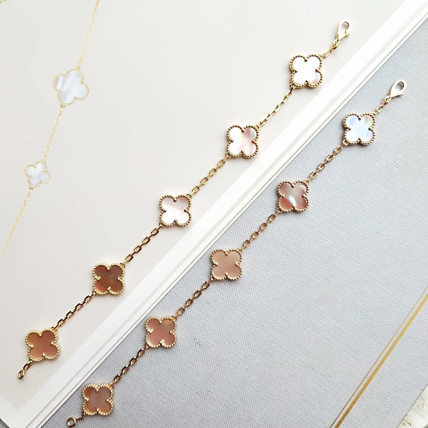 [✨Rose💎]BRACELET CLOVER 5 PINK MOP