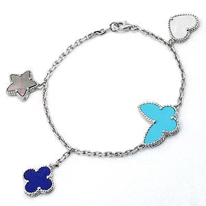[✨Rose💎]BRACELET PRINTEMPS CHANCEUX EN ARGENT 4 MOTIFS