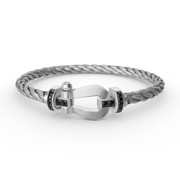 [✨Rose💎]BRACELET FORCE GRAND FER À CHEVAL DIAMANT NOIR ARGENT