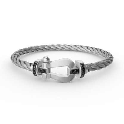 [✨Rose💎]BRACELET FORCE GRAND FER À CHEVAL DIAMANT NOIR ARGENT