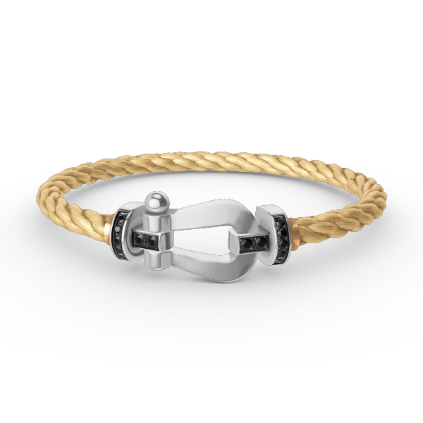 [✨Rose💎]BRACELET FORCE GRAND FER À CHEVAL DIAMANT NOIR ARGENT