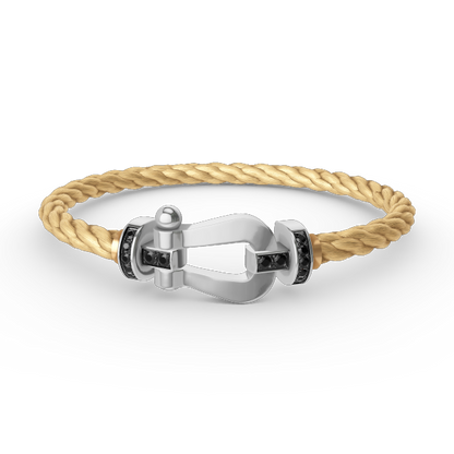 [✨Rose💎]BRACELET FORCE GRAND FER À CHEVAL DIAMANT NOIR ARGENT