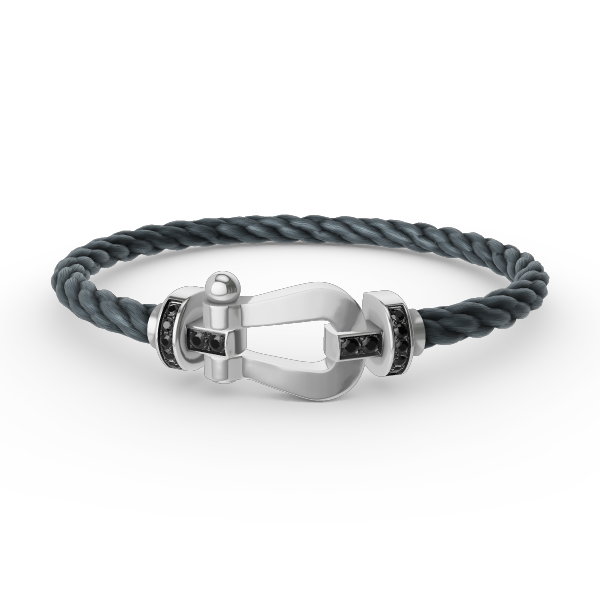 [✨Rose💎]BRACELET FORCE GRAND FER À CHEVAL DIAMANT NOIR ARGENT