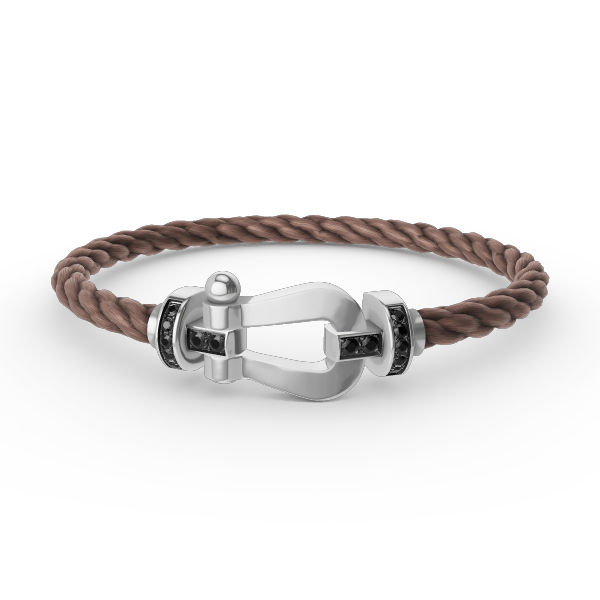 [✨Rose💎]BRACELET FORCE GRAND FER À CHEVAL DIAMANT NOIR ARGENT