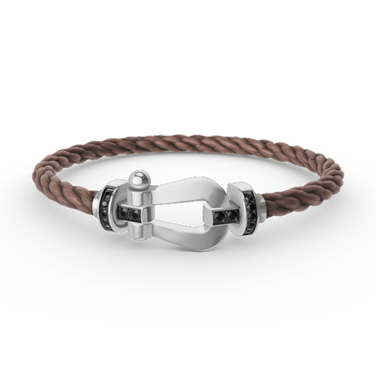 [✨Rose💎]BRACELET FORCE GRAND FER À CHEVAL DIAMANT NOIR ARGENT
