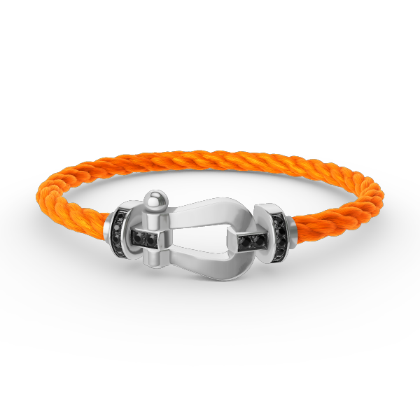 [✨Rose💎]BRACELET FORCE GRAND FER À CHEVAL DIAMANT NOIR ARGENT