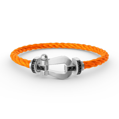 [✨Rose💎]BRACELET FORCE GRAND FER À CHEVAL DIAMANT NOIR ARGENT