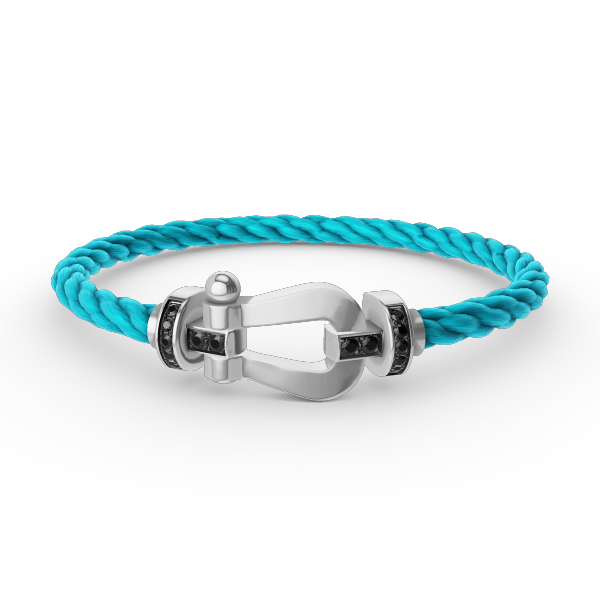 [✨Rose💎]BRACELET FORCE GRAND FER À CHEVAL DIAMANT NOIR ARGENT