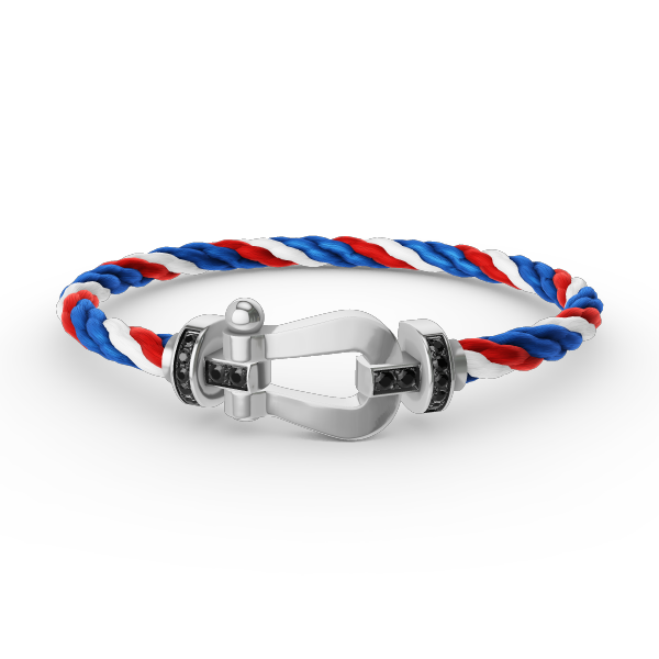[✨Rose💎]BRACELET FORCE GRAND FER À CHEVAL DIAMANT NOIR ARGENT