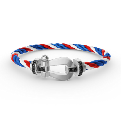 [✨Rose💎]BRACELET FORCE GRAND FER À CHEVAL DIAMANT NOIR ARGENT