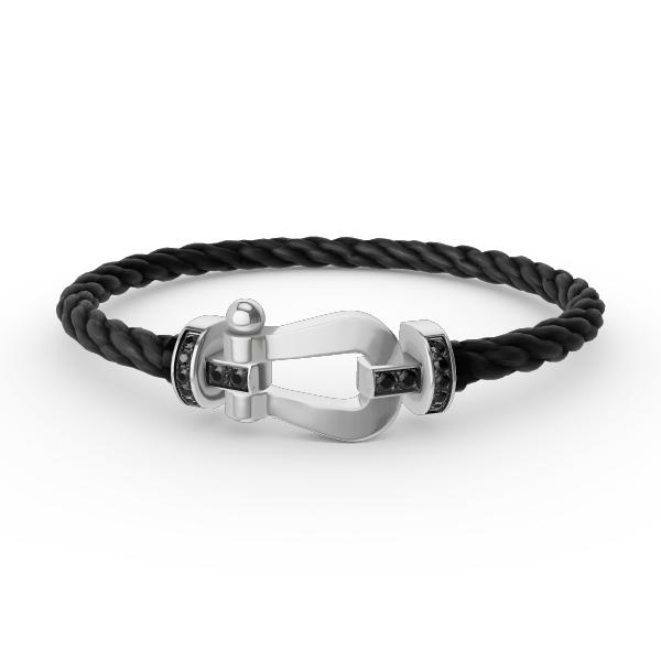 [✨Rose💎]BRACELET FORCE GRAND FER À CHEVAL DIAMANT NOIR ARGENT