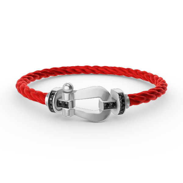 [✨Rose💎]BRACELET FORCE GRAND FER À CHEVAL DIAMANT NOIR ARGENT