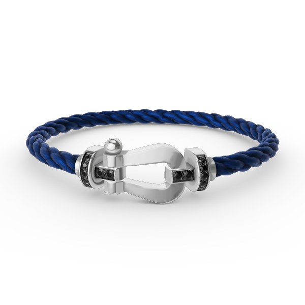 [✨Rose💎]BRACELET FORCE GRAND FER À CHEVAL DIAMANT NOIR ARGENT
