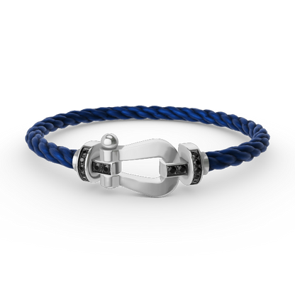 [✨Rose💎]BRACELET FORCE GRAND FER À CHEVAL DIAMANT NOIR ARGENT