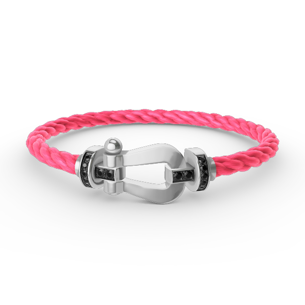[✨Rose💎]BRACELET FORCE GRAND FER À CHEVAL DIAMANT NOIR ARGENT