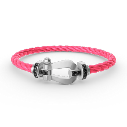 [✨Rose💎]BRACELET FORCE GRAND FER À CHEVAL DIAMANT NOIR ARGENT