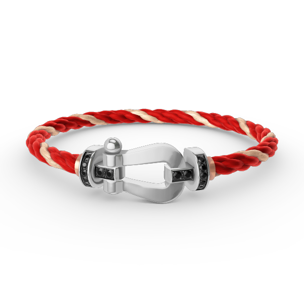 [✨Rose💎]BRACELET FORCE GRAND FER À CHEVAL DIAMANT NOIR ARGENT