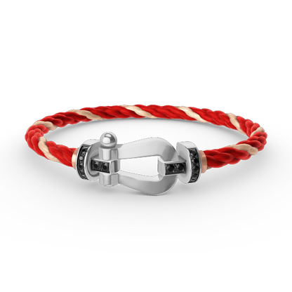 [✨Rose💎]BRACELET FORCE GRAND FER À CHEVAL DIAMANT NOIR ARGENT