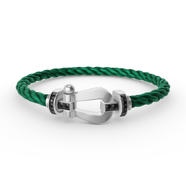 [✨Rose💎]BRACELET FORCE GRAND FER À CHEVAL DIAMANT NOIR ARGENT
