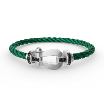 [✨Rose💎]BRACELET FORCE GRAND FER À CHEVAL DIAMANT NOIR ARGENT