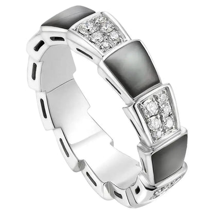 [✨Rose💎]BAGUE SERPENTI ARGENT DIAMANT NACRE NOIRE 4MM