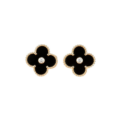 [✨Rose💎] BOUCLES D'OREILLES CLOVER MOYENNES 1 MOTIF ONYX DIAMANT