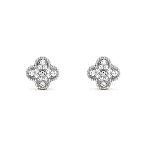 [✨Rose💎]CLOVER 1 MOTIFS DIAMOND STUD EARRINGS SILVER