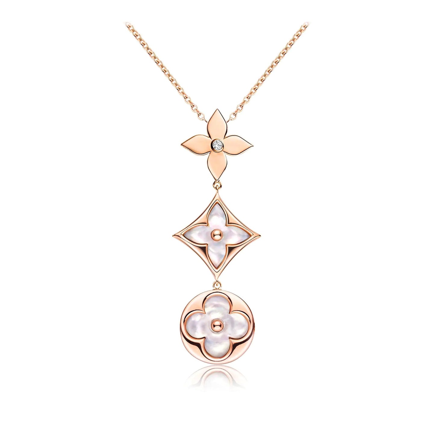 [✨Rose💎] COLLIER LARIAT COLOR BLOSSOM OR ROSE NACRE BLANCHE ET DIAMANT