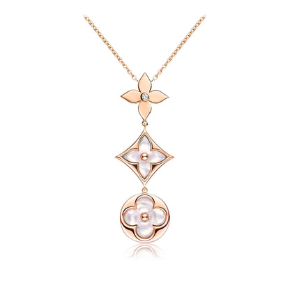 [✨Rose💎] COLLIER LARIAT COLOR BLOSSOM OR ROSE NACRE BLANCHE ET DIAMANT