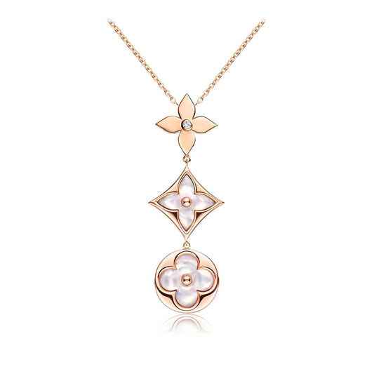 [✨Rose💎] COLLIER LARIAT COLOR BLOSSOM OR ROSE NACRE BLANCHE ET DIAMANT