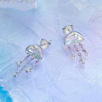 Boucles d'oreilles à clous en forme de méduses irisées pour femmes et adolescentes