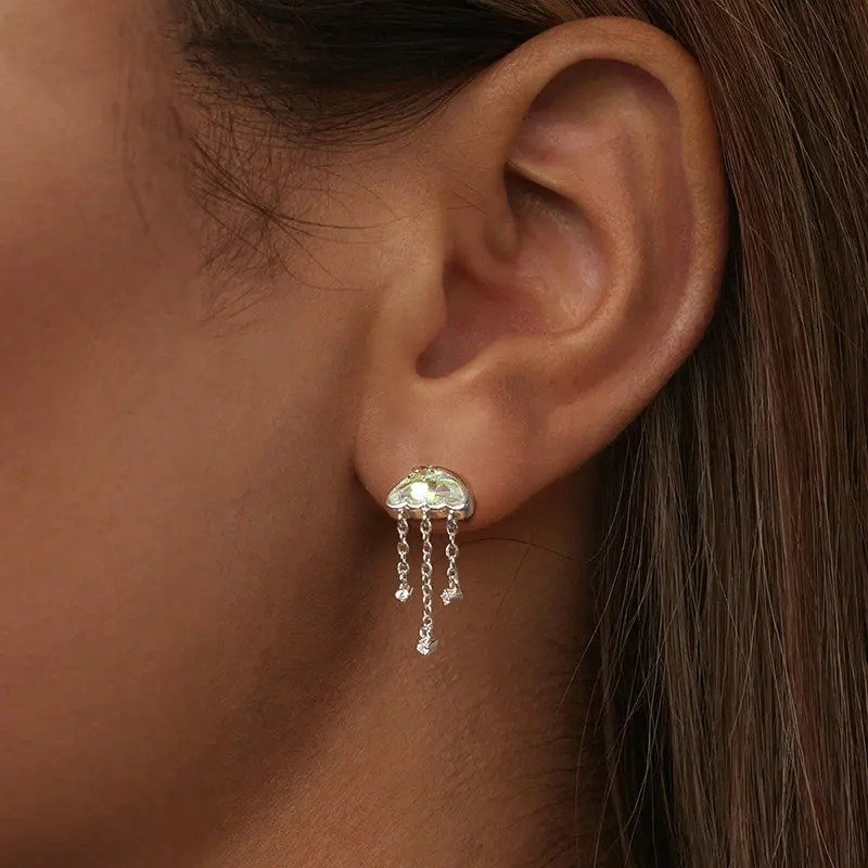 Boucles d'oreilles à clous en forme de méduses irisées pour femmes et adolescentes