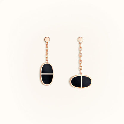 [✨Rose💎]BOUCLES D'OREILLES CHAÎNE VERSO EN CÉRAMIQUE NOIRE