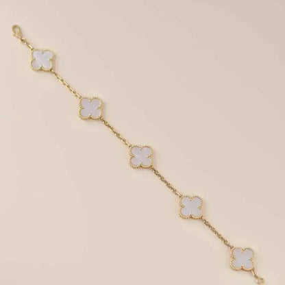 [✨Rose💎]CLOVER WHITE PEARL MOP 5 MOTIF BRACELET COLLECTION