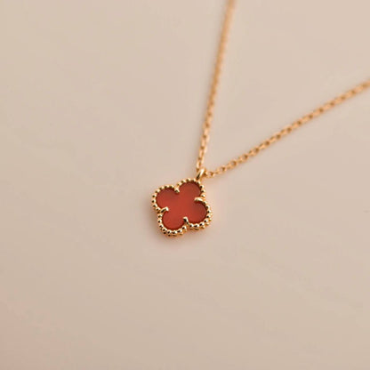 [✨Rose💎] COLLIER MINI TRÈFLE CORNALINES BLANCHES 9,5 MM