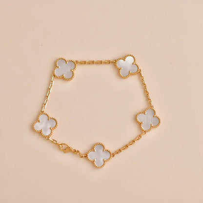 [✨Rose💎]CLOVER WHITE PEARL MOP 5 MOTIF BRACELET COLLECTION