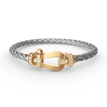 [✨Rose💎]BRACELET FORCE LARGE FER À CHEVAL DEMI-DIAMANT OR
