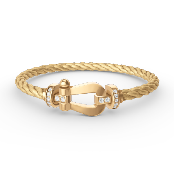 [✨Rose💎]BRACELET FORCE LARGE FER À CHEVAL DEMI-DIAMANT OR