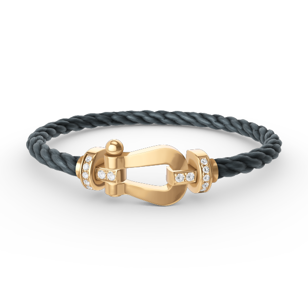 [✨Rose💎]BRACELET FORCE LARGE FER À CHEVAL DEMI-DIAMANT OR