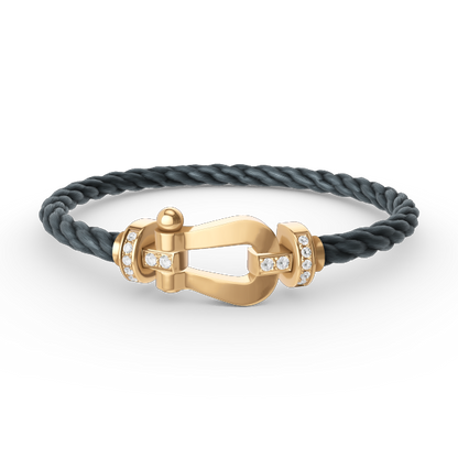 [✨Rose💎]BRACELET FORCE LARGE FER À CHEVAL DEMI-DIAMANT OR