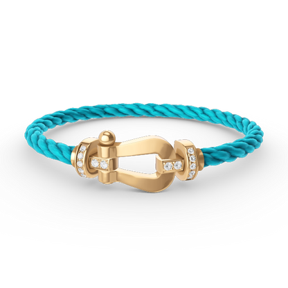 [✨Rose💎]BRACELET FORCE LARGE FER À CHEVAL DEMI-DIAMANT OR