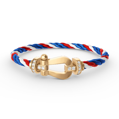 [✨Rose💎]BRACELET FORCE LARGE FER À CHEVAL DEMI-DIAMANT OR