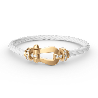 [✨Rose💎]BRACELET FORCE LARGE FER À CHEVAL DEMI-DIAMANT OR