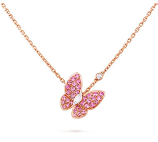 [✨Rose💎] COLLIER PAPILLON EN OR ROSE ET DIAMANT ROUGE