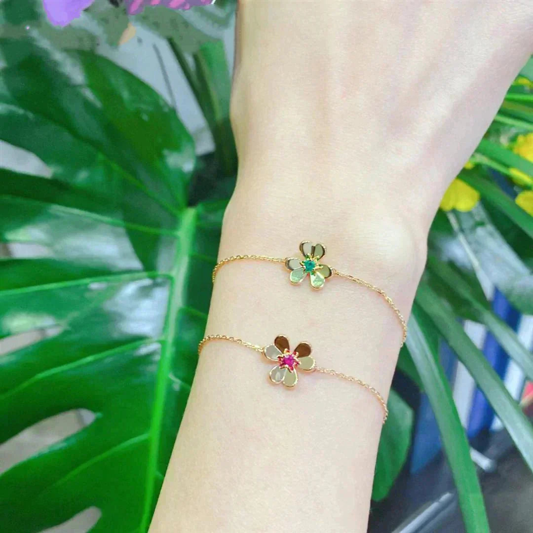 [✨Rose💎]BRACELET FRIVOLE EN MALACHITE ROSE À FLEURS D'OR