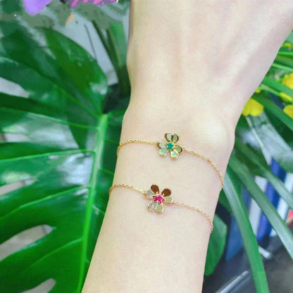 [✨Rose💎]BRACELET FRIVOLE EN MALACHITE ROSE À FLEURS D'OR