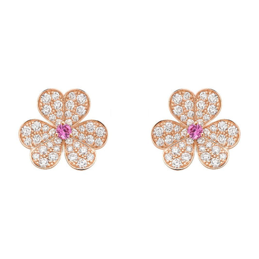 [✨Rose💎]FRIVOLE PINK GOLD FLOWER DIAMOND EARRINGS