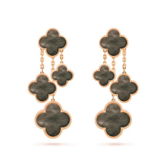 [✨Rose💎]CLOVER EARRINGS DARK MOP 4 MOTIFS ROSE GOLD