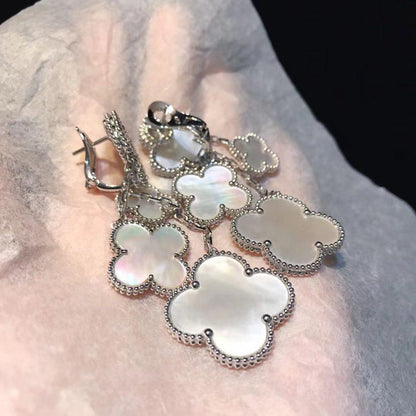 [✨Rose💎]BOUCLES D'OREILLES TRÈFLE NACRE BLANCHE 4 MOTIFS ARGENT