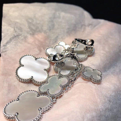 [✨Rose💎]BOUCLES D'OREILLES TRÈFLE NACRE BLANCHE 4 MOTIFS ARGENT